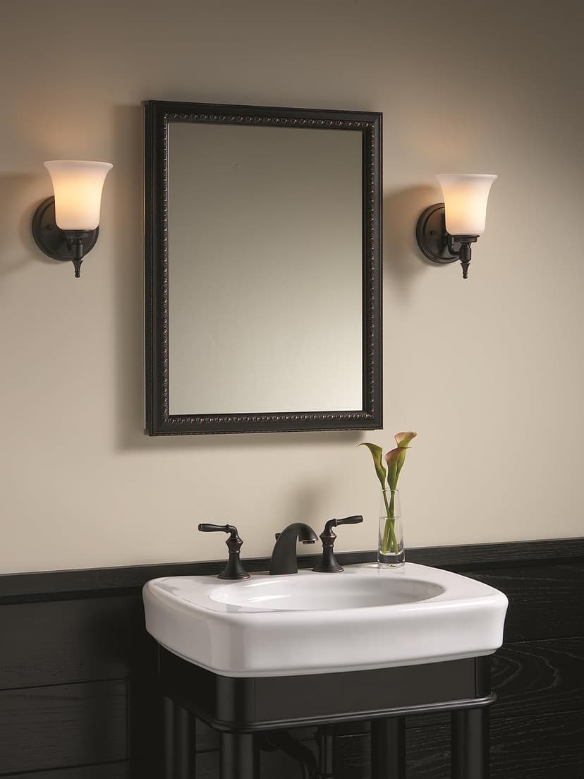 KOHLER 2967-BR1 20" W x 26" H Bathroom Medicine Cabinet with Framed Mirror Door, Recessed or Surface Mount Bathroom Wall Cabinet, Oil-Rubbed Bronze