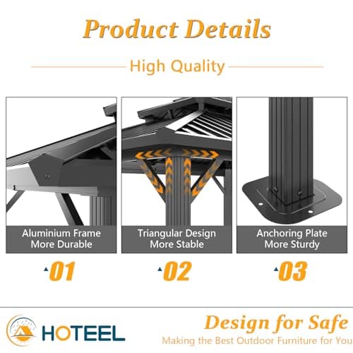 HOTEEL 10x12 Hardtop Gazebo Hot Tub Gazebo with Flame-Retardant Curtain Netting, Heavy Duty Pavilion with Galvanized Steel Double Roof, Aluminum Frame Outdoor Canopy for Patio, Party (2025 Upgraded)