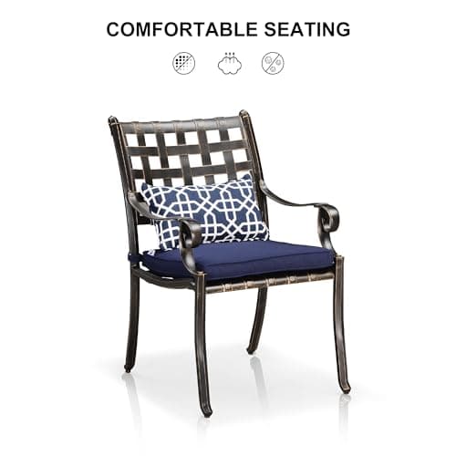 PURPLE LEAF 9 Pieces Patio Dining Sets Cast Aluminum Furniture with Rectangular Table for Lawn Garden Backyard Deck Outdoor Dining Sets with Cushions and Pillows, Lattice Navy Blue