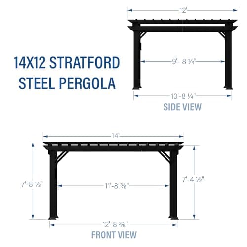 Backyard Discovery Stratford 14' x 12' Traditional Galvanized Steel Pergola Kit with Shade Sail Canopy, Powder-Coated Finish, All-Season Durability, High-Wind Rating for Outdoor Patio, Deck, Garden