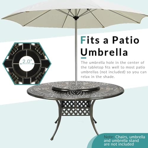 MEETWARM Outdoor 9-Piece Patio Dining Set, All-Weather Cast Aluminum Patio Conversation Set- 8 Cushioned Swivel Rocker, 61" Round Patio Dining Table w/Detachable Lazy Susan/Umbrella Hole, Dark Bronze