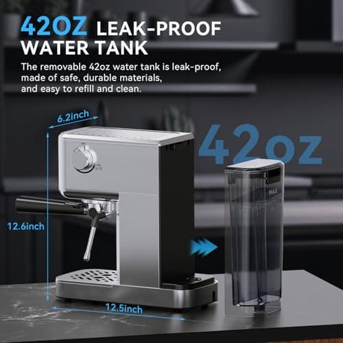 Espresso Machine 20 Bar with Milk Frother, Stainless Steel Coffee Maker with 42 oz Removable Water Tank for Cappuccino, Latte&Cold Brew, Home&Office, Silver