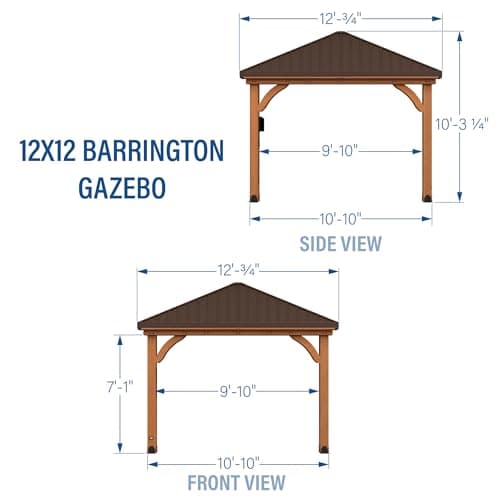 Backyard Discovery Barrington 12' x 12' Cedar Wood Outdoor Gazebo Pavilion with Hardtop Galvanized Steel Hip Roof, Snow Support, Wind Resistance, PowerPort, Shade for Garden, Patio, Deck, Entertaining