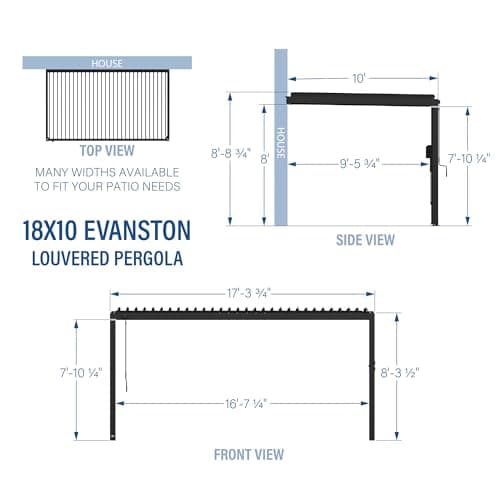 Backyard Discovery Evanston 18'x10' Galvanized Steel Wall-Mounted Louvered Pergola Kit with Adjustable Roof, Shade, Rain Protection, High-Wind Rating, PowerPort, Gutter System for Outdoor Patio, Deck