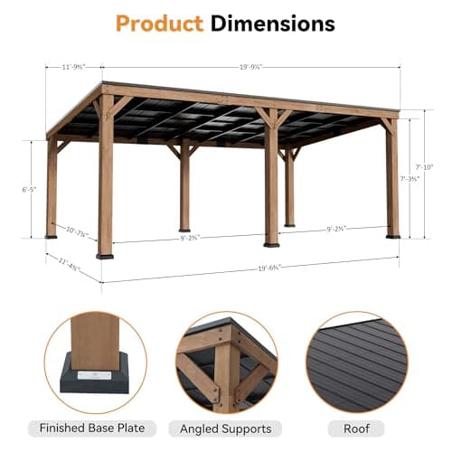 Modern Shade Supreme Cedar Wood Gazebo 12' x 20' with Hardtop Slope Roof, Wooden Grill Gazebo with Durable and Rot-Resistant, Supports Snow Loads and High Wind Speeds, Ideal for Backyard, Deck, Garden