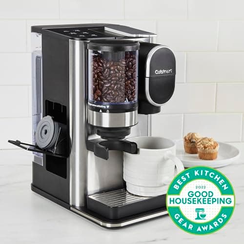 Cuisinart Single-Serve Coffee Maker + Coffee Grinder with 8, 10, and 12 oz. Serving Size, Compatible with Single-Cup Pods, 48-Ounce Removable Reservoir, Stainless Steel, DGB-2SS
