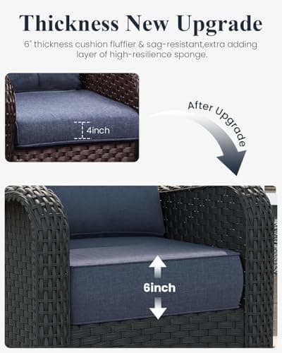 LayinSun 10 Piece Wicker Outdoor Furniture Set with 6-inch Comfy Cushions, High Back Patio Furniture Set with Swivel Rocking Chairs and Fire Pit Table