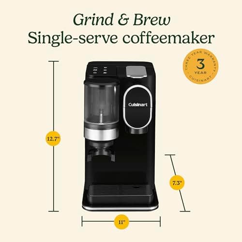 Cuisinart Single-Serve Coffee Maker + Coffee Grinder with 8 oz., 10 oz., and 12 oz. Serving Size, Compatible with Single-Cup Pods, 48-Ounce Removable Reservoir, Stainless Steel, DGB-2