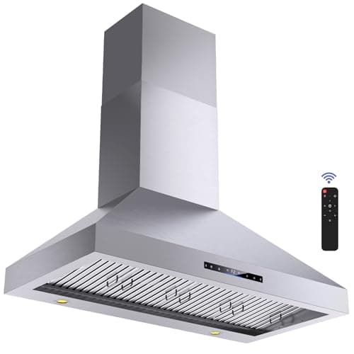 Wall Mount Range Hood 48 inch, 1200 CFM Kitchen Vent Hood, Stainless Steel Filters,4 Speed Gesture Sensing&Touch Control Panel, Stainless Steel Kitchen Vent