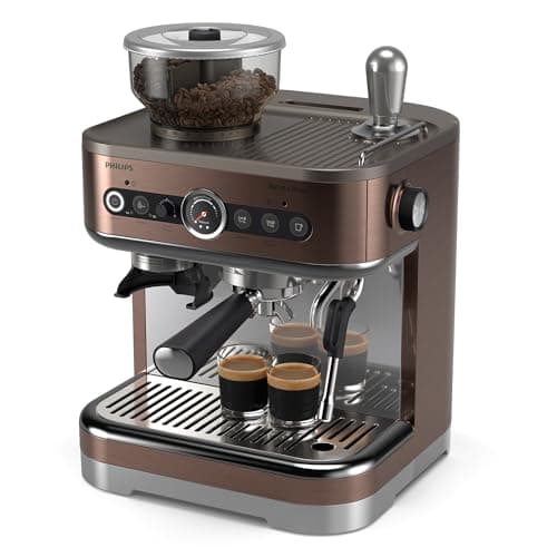 PHILIPS Barista Brew Semi Automatic Espresso Machine - Single & Double Espresso + Americano Button, 280g Dual Bean Container, Intuitive Guidance, Calibrated Tamping, Metal Cappuccino (PSA3228/41)