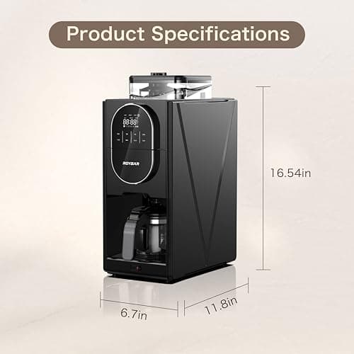 Coffee Maker with Grinder, Programmable Hot and Cold Coffee Maker with 22 oz Glass Carafe, Adjustable Fully Automatic grind and brew Coffee Machine with Timer, Black Americano Iced Coffee Machine