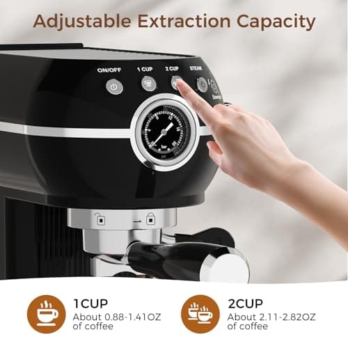 Espresso Machine with Milk Frother, 20 Bar Espresso Maker for Latte and Cappuccino, Expressions Coffee Machine with Removable Water Tank (Glossy dark)