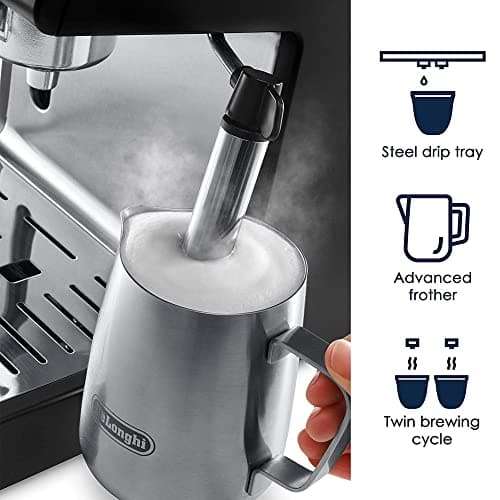 De'Longhi 15-Bar Pump Espresso Machine with Milk Frother & Temperature Control - Compact Home Barista Coffee Maker for Espresso, Latte, Cappuccino & Iced Coffee, Easy to Clean Design