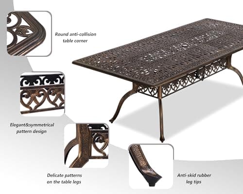 Grepatio 9 Piece Cast Aluminum Patio Furniture Set Outdoor Dining Set Bistro Furniture Set with 6 Chairs 2 Swivel and Dining Table, 8 Cushions for Backyard Garden (Khaki)