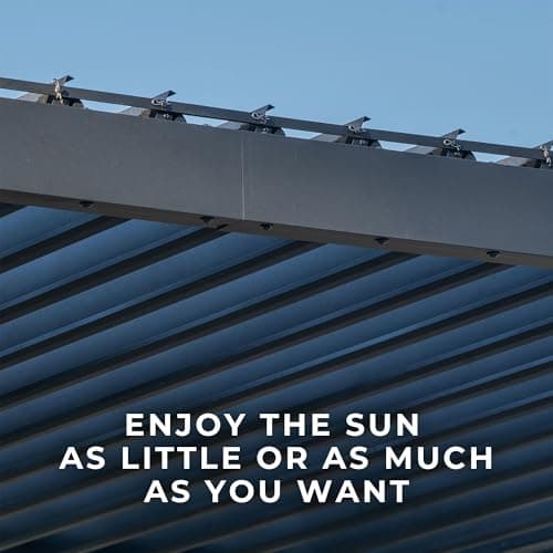 Backyard Discovery Evanston 18'x10' Galvanized Steel Wall-Mounted Louvered Pergola Kit with Adjustable Roof, Shade, Rain Protection, High-Wind Rating, PowerPort, Gutter System for Outdoor Patio, Deck