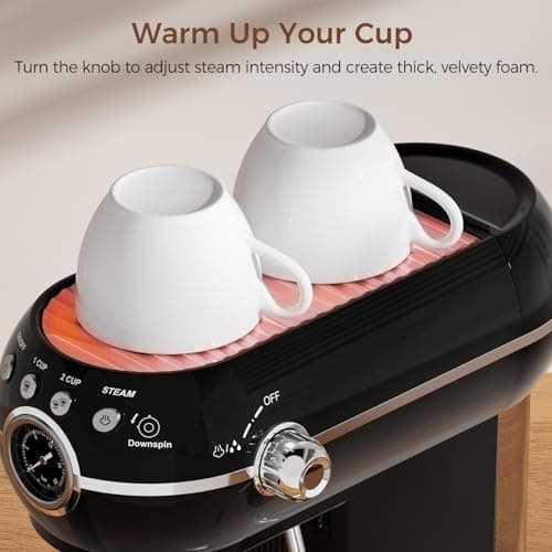 Espresso Machine with Milk Frother, 20 Bar Espresso Maker for Latte and Cappuccino, Expressions Coffee Machine with Removable Water Tank (Glossy dark)