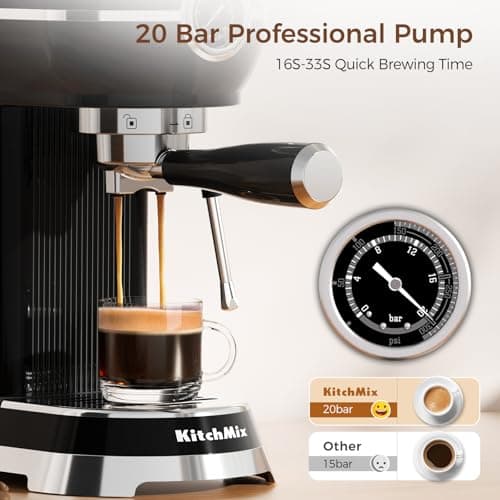 Espresso Machine with Milk Frother, 20 Bar Espresso Maker for Latte and Cappuccino, Expressions Coffee Machine with Removable Water Tank (Glossy dark)