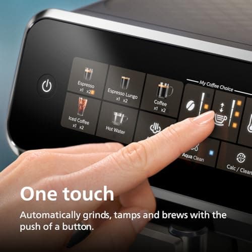 PHILIPS 3300 Series Fully Automatic Espresso Machine with integrated milk frother and grinder, 5 Hot & Iced Coffee Pre-Sets, 40% Quieter SilentBrew, 15-Bar Pressure, Glossy Black (EP3326/90)