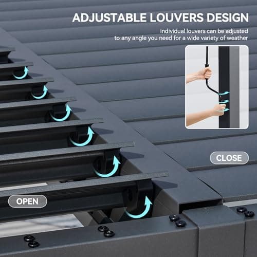 Aoxun Louvered Pergola 10' x 10' Outdoor Aluminum Pergola with Adjustable Top for Decks, Gardens and Backyards, Gray