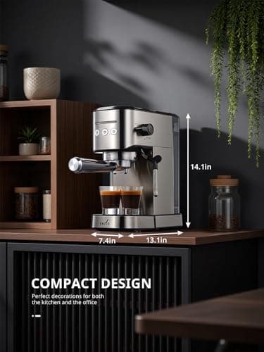 UDI Espresso Machine with Milk Frother, 20 Bar High Pressure Professional Espresso Maker Automatic, Compact Stainless Steel Coffee Machine for Cappuccino, Latte, Silver