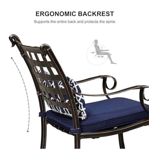 PURPLE LEAF 9 Pieces Patio Dining Sets Cast Aluminum Furniture with Rectangular Table for Lawn Garden Backyard Deck Outdoor Dining Sets with Cushions and Pillows, Lattice Navy Blue