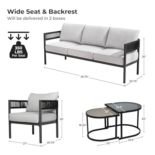 Grand patio 5-Piece Outdoor Furniture Set, 5 Seats Wicker Sofa Conversation Set with 3-Seat Couch, Thick Cushions and Coffee Table, for Backyard, Balcony, Garden (Beige)