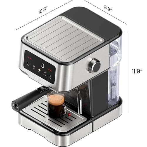 Chefman CraftBrew Espresso Machine, 15-Bar Pump Digital Espresso Maker w/Steam Wand for Latte & Cappuccino, Compact Espresso Coffee Machine w/ 1.5L Removable Water Reservoir - Stainless Steel