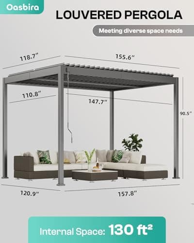 Louvered Pergola, 10 x 13 Aluminum Pergola, Outdoor Modern Design with Adjustable Roof and Hidden Drainage System, Durable for Gardens, Patios, Garden Yard, Deck (Dark Gray, 10x13)