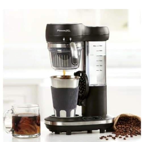 Grind and Brew Single-Serve Coffee Maker with Built-In Grinder – Adjustable Cup Sizes 6–16 oz – Compact Drip Brewer for Whole Beans or Ground Coffee – Reusable Filter, Small Kitchen & Travel Use