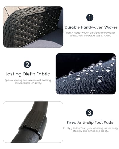 LayinSun 10 Piece Wicker Outdoor Furniture Set with 6-inch Comfy Cushions, High Back Patio Furniture Set with Swivel Rocking Chairs and Fire Pit Table