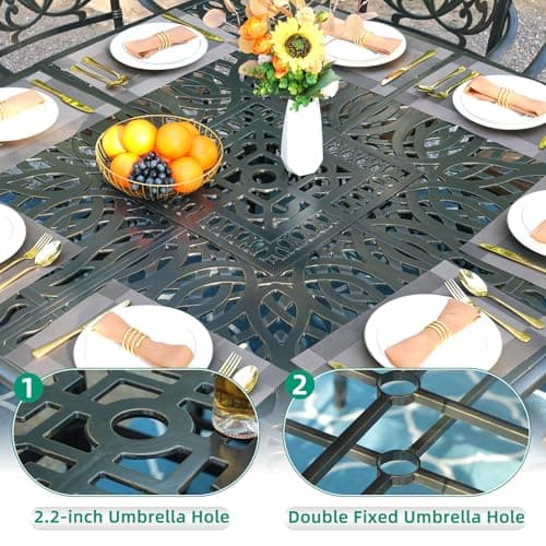 VIVIJASON 9-Piece High Patio Dining Set, Free-Rust Cast Aluminum Patio Bar Table and Chairs Set with 8 Swivel Bar Stools & 64" Bar Height Dining Table, Umbrella Hole for Backyard, Lawn, Garden