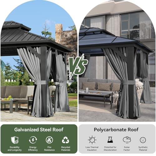 Aoxun 12'x10' Hardtop Gazebo, Aluminum Frame Permanent Pavilion with Curtains and Netting, Outdoor Galvanized Double Roof Canopy, Designed for Garden, Lawns, Patio (Black/Grey)