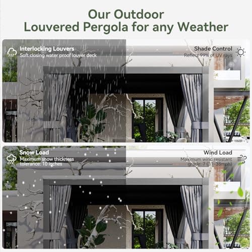 Aoxun Louvered Pergola 10' x 10' Outdoor Aluminum Pergola with Adjustable Top for Decks, Gardens and Backyards, Gray