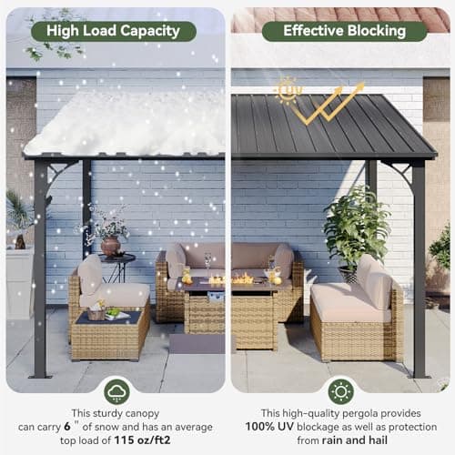 Aoxun 10' x 14' Lean to Gazebo, Upgraded Hardtop Outdoor Pergola with Sloping Galvanized Steel Roof, Large Wall-Mounted Heavy Duty Awnings for Patio, Backyard, Deck, Porch