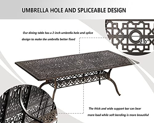 Grepatio 9 Piece Cast Aluminum Patio Furniture Set Outdoor Dining Set Bistro Furniture Set with 6 Chairs 2 Swivel and Dining Table, 8 Cushions for Backyard Garden (Khaki)