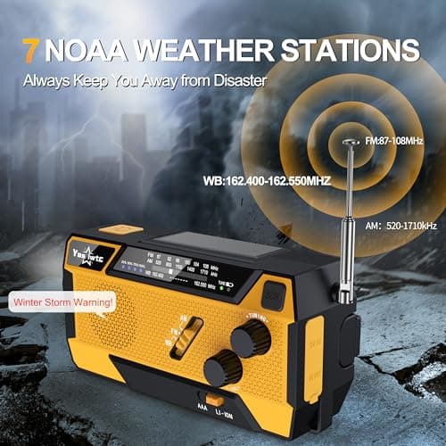 Hand Crank Emergency Radio NOAA Weather Radio 7400mWh Battery Operated 3 in 1 Charging Cable Hand Crank Charger with AM FM Portable Solar Powered Radio for Winter Storm Hurricane Survival Gear