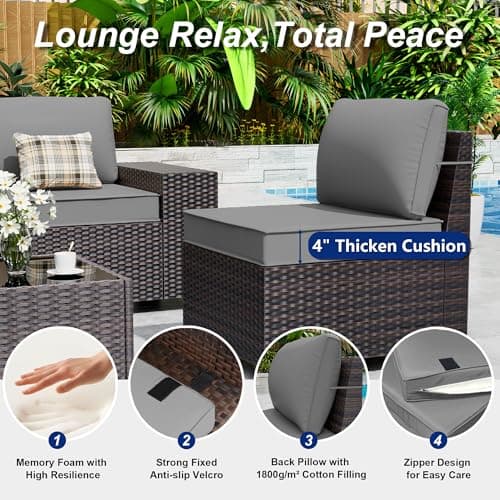 10 Pieces Patio Furniture Set with 2 Swivel Chairs Patio Furniture Outdoor Sectional Sofas with 55000 Gas Fire Pit Patio Conversation Set w/7 Cushions-Gary