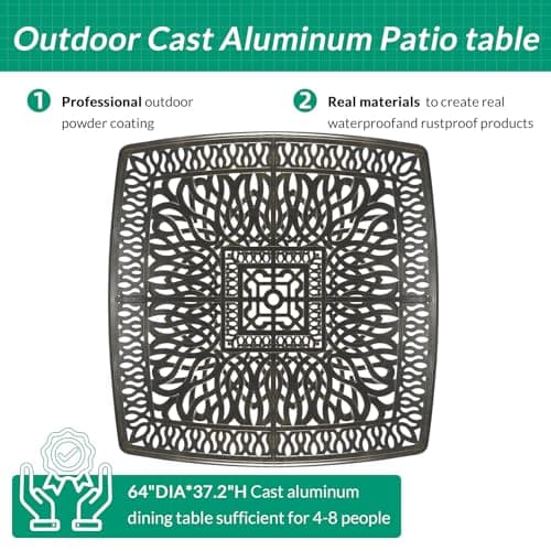 VIVIJASON 9-Piece High Patio Dining Set, Free-Rust Cast Aluminum Patio Bar Table and Chairs Set with 8 Swivel Bar Stools & 64" Bar Height Dining Table, Umbrella Hole for Backyard, Lawn, Garden