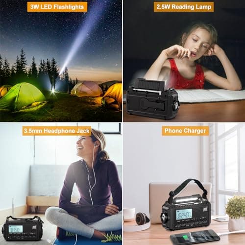 Raynic NOAA Weather Radio, 5000mAh/18500mWh Solar Hand Crank Emergency Radio, Battery Powered Portable Radio with AM/FM/SW/NOAA, Cell Phone Charger, Type-C Charging, Flashlight and SOS Siren