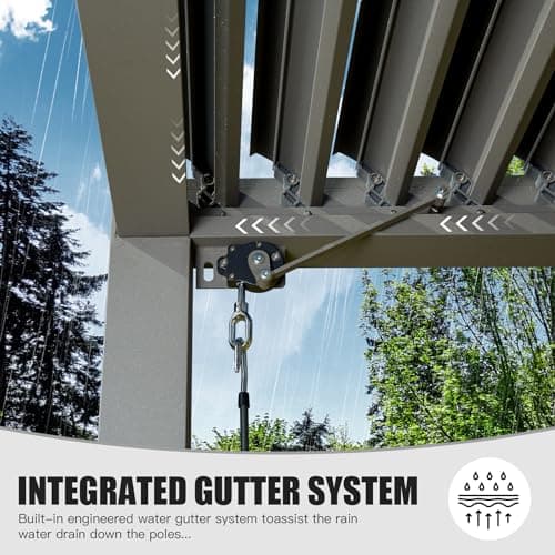 Domi Outdoor Louvered Pergola 10x13FT Full Aluminum Structure,Patio Rainproof Pergola with Two Independently Adjustable Roof for Backyard, Garden w/Curtains and Netting - Dark Gray