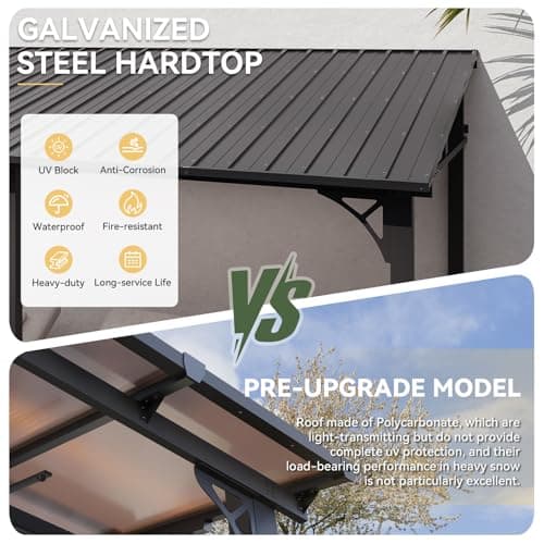 Aoxun 10' x 14' Lean to Gazebo, Upgraded Hardtop Outdoor Pergola with Sloping Galvanized Steel Roof, Large Wall-Mounted Heavy Duty Awnings for Patio, Backyard, Deck, Porch