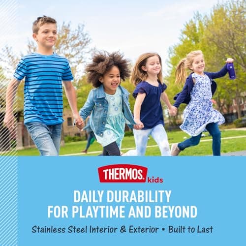 THERMOS FUNTAINER 16 Ounce Stainless Steel Vacuum Insulated Bottle with Wide Spout Lid, Navy