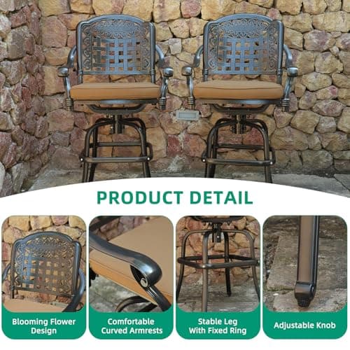 VIVIJASON 9-Piece High Patio Dining Set, Free-Rust Cast Aluminum Patio Bar Table and Chairs Set with 8 Swivel Bar Stools & 64" Bar Height Dining Table, Umbrella Hole for Backyard, Lawn, Garden