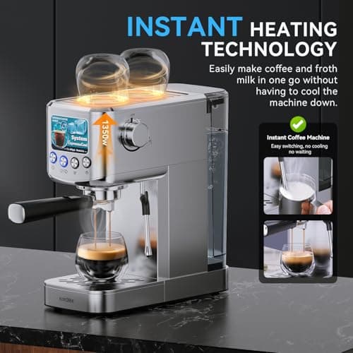 Espresso Machine 20 Bar with Milk Frother, Stainless Steel Coffee Maker with 42 oz Removable Water Tank for Cappuccino, Latte&Cold Brew, Home&Office, Silver