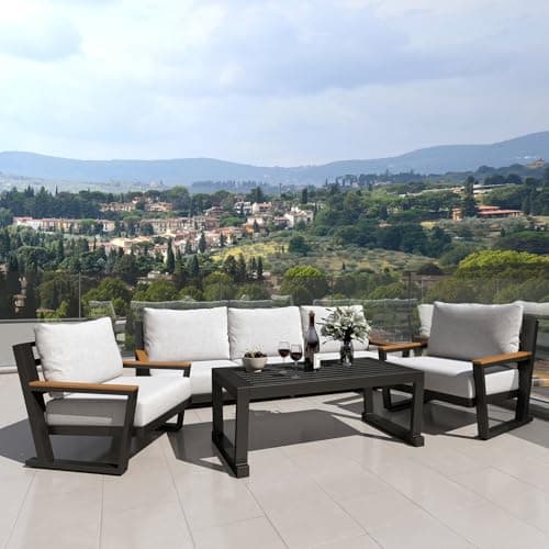 Aluminum Outdoor Furniture with Coffee Table,5 Seats Patio Furniture Set Sectional Waterproof Sofa with Conversation Set Table with Upgrade and Washable Cushion Grey