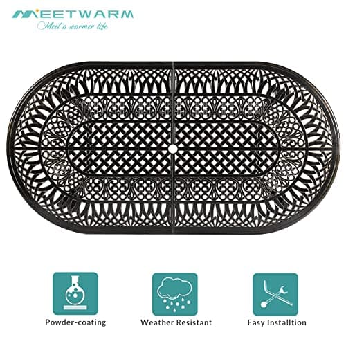 MEETWARM 9-Piece Outdoor Furniture Dining Set, All Weather Cast Aluminum Patio Garden Set with 8 Chairs,1 Oval Table, 2" Umbrella Hole, Dark Bronze