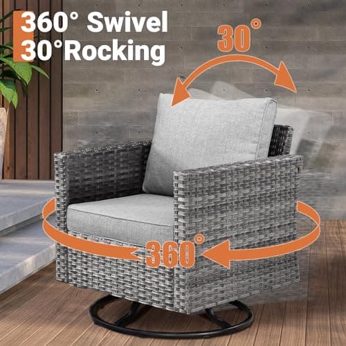 ovios 11 Piece Outdoor Patio Furniture Set with Fire Pit Table,Conversation Sectional Wicker Couch with Swivel Chairs,Modern Outside Sofa for Balcony Backyard, Dark Grey