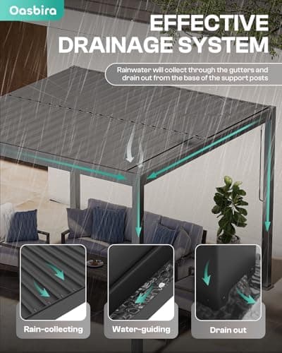 Louvered Pergola, 10 x 13 Aluminum Pergola, Outdoor Modern Design with Adjustable Roof and Hidden Drainage System, Durable for Gardens, Patios, Garden Yard, Deck (Dark Gray, 10x13)