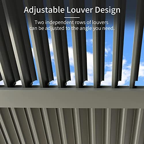 Domi Outdoor Louvered Pergola 10x13FT Full Aluminum Structure,Patio Rainproof Pergola with Two Independently Adjustable Roof for Backyard, Garden w/Curtains and Netting - Dark Gray