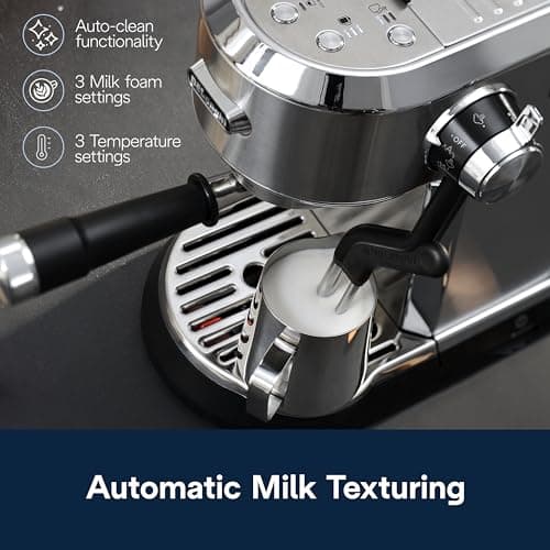 De'Longhi Dedica Maestro Plus Espresso Machine, Automatic Steam Wand, 3 Coffee Temp & Milk Foam Settings, 54oz Removable Tank, Easy-to-Clean Dishwasher-Safe Parts, Compact Stainless Steel Design